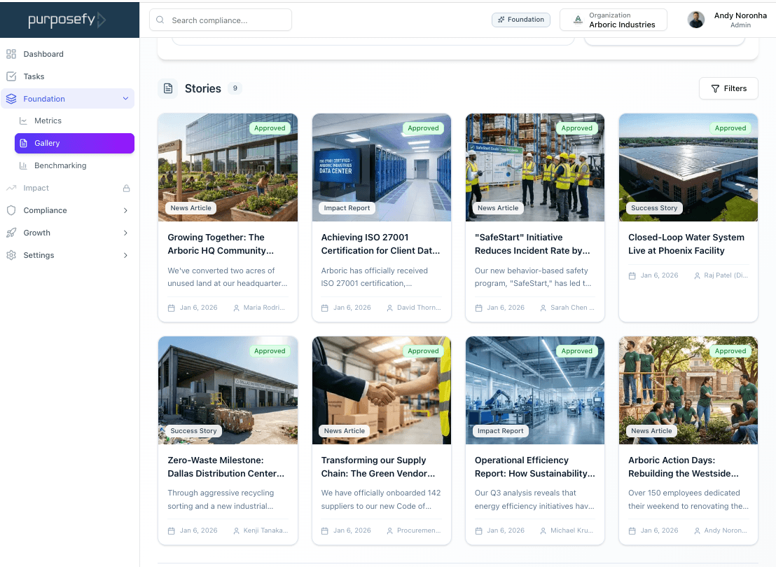 Purposefy Gallery - Create and manage impact stories